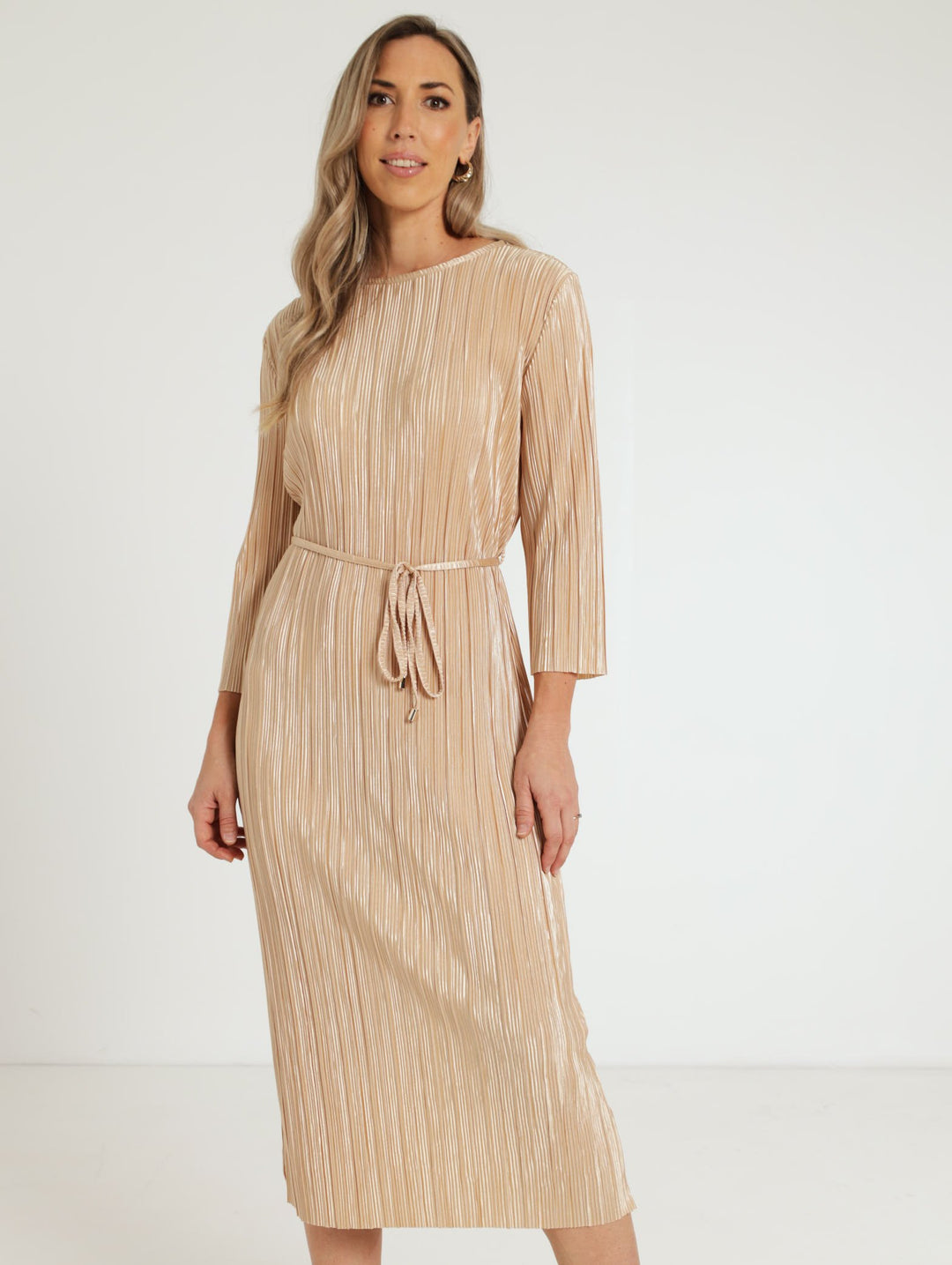 Plisse Midi Dress - Champagne