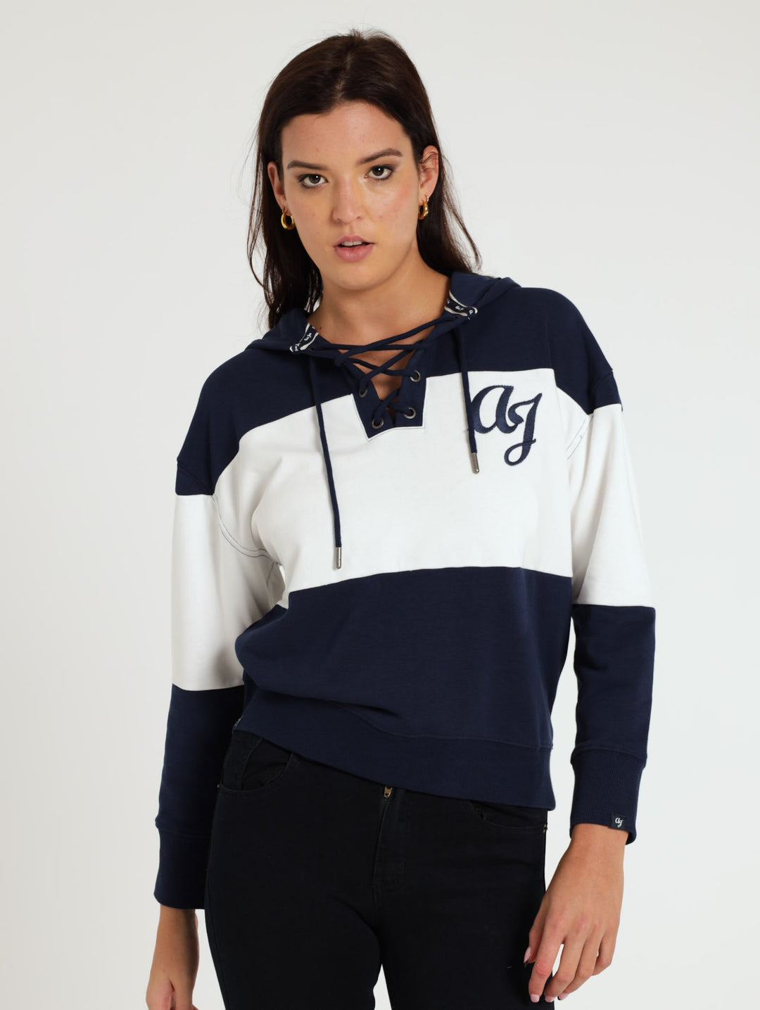 Unbrushed Fleece Colour Block Sweater - Dark Blue