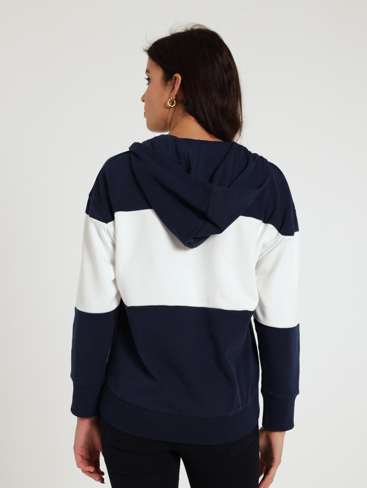 Unbrushed Fleece Colour Block Sweater - Dark Blue