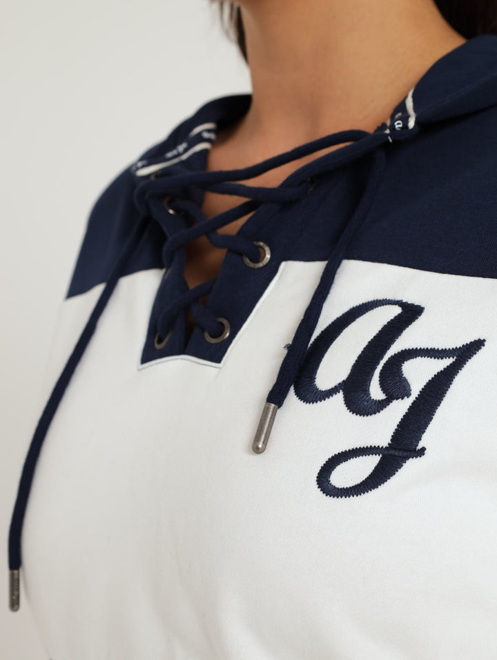 Unbrushed Fleece Colour Block Sweater - Dark Blue