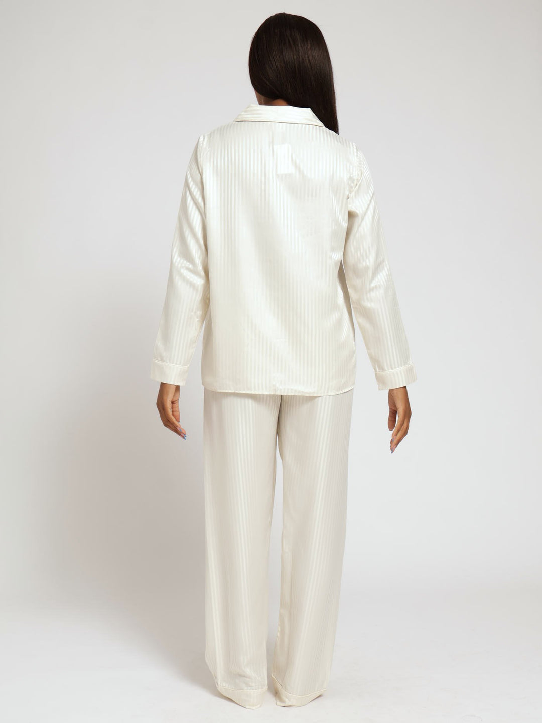 Button Through Satin Shirt & Pant Set - Cream