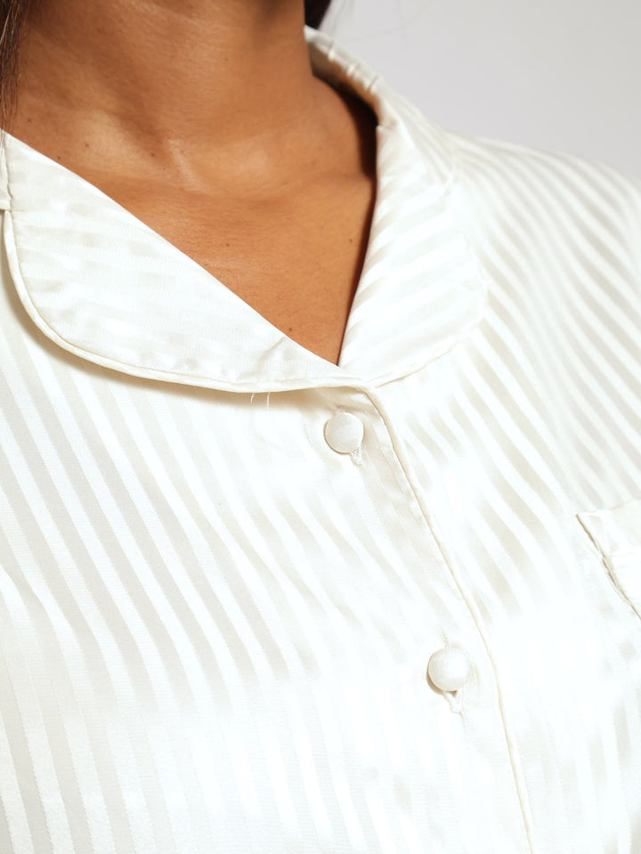 Button Through Satin Shirt & Pant Set - Cream