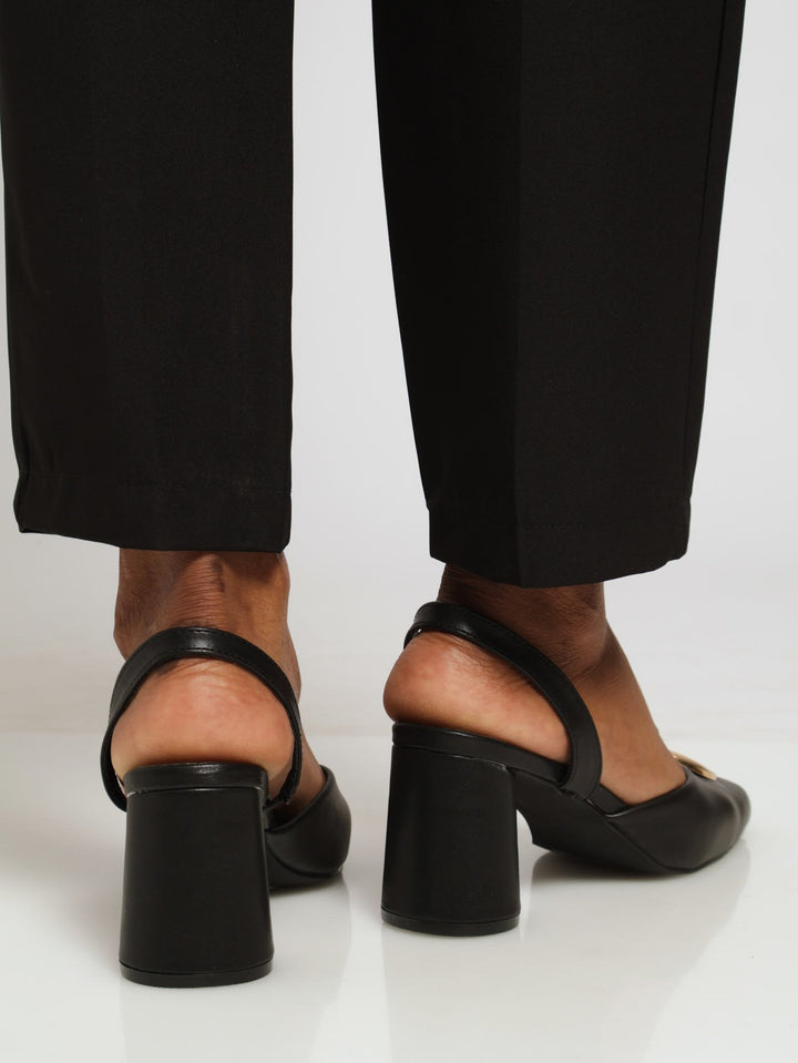 Square To Slingback Heels With Gold Trim - Black