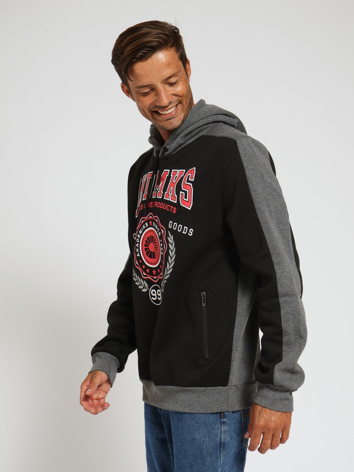 Colour Block Pull Over Hoody - Black