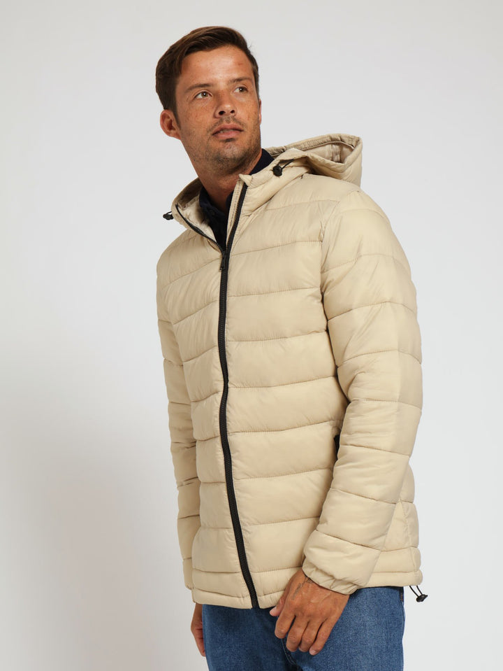 Hooded Puffer Jacket - Stone