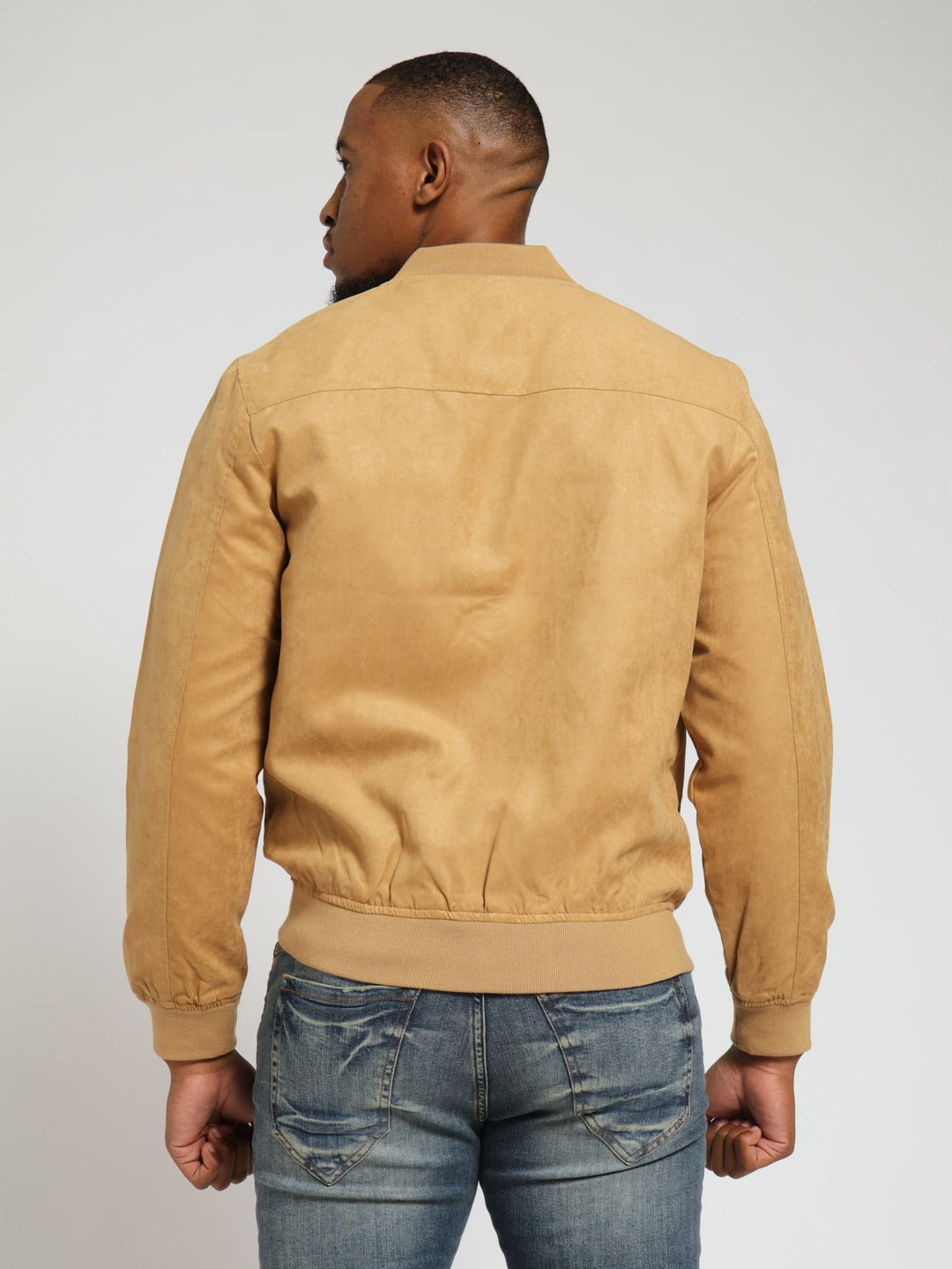 Mock Suede Bomber Jacket - Camel