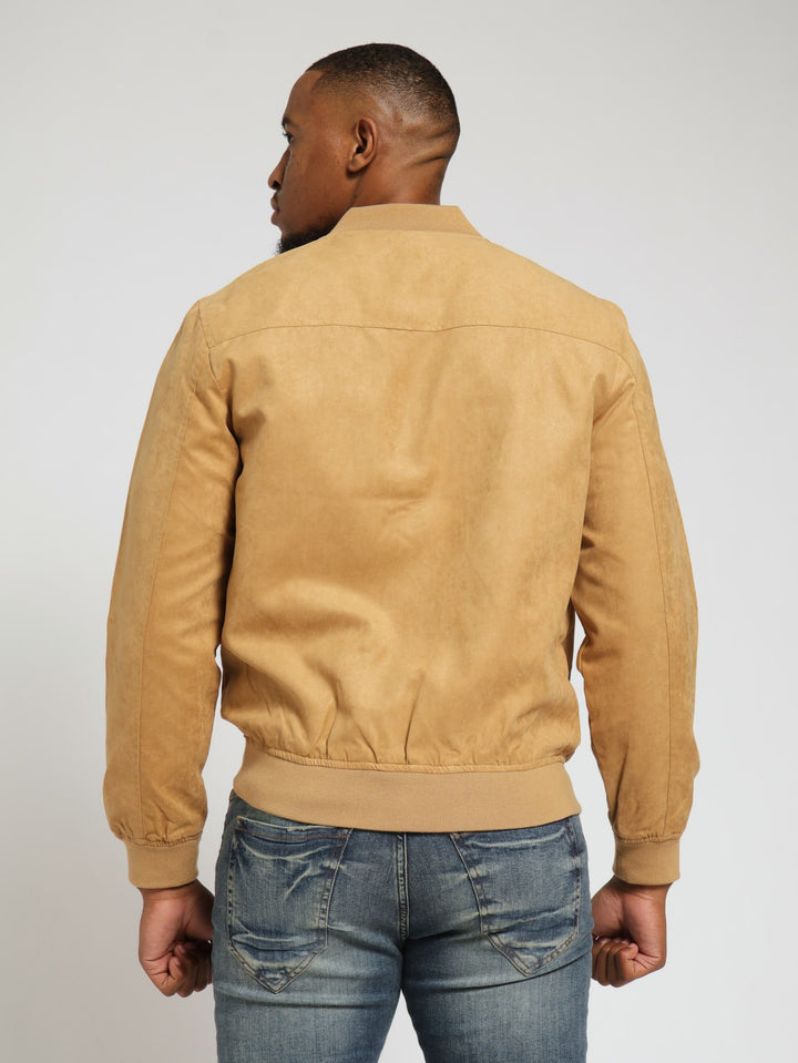 Mock Suede Bomber Jacket - Camel