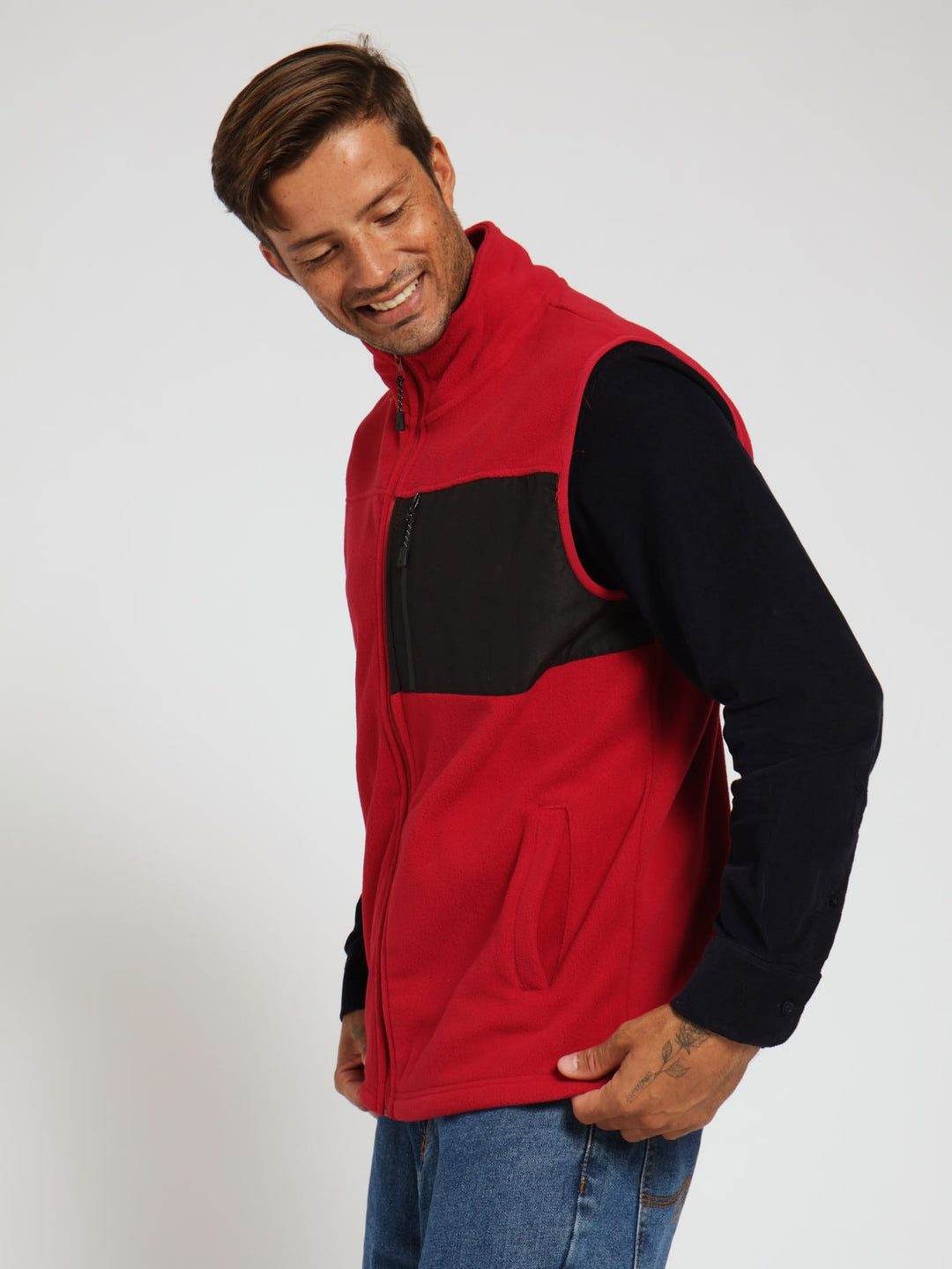 Zip Through Gilet Jacket - Red