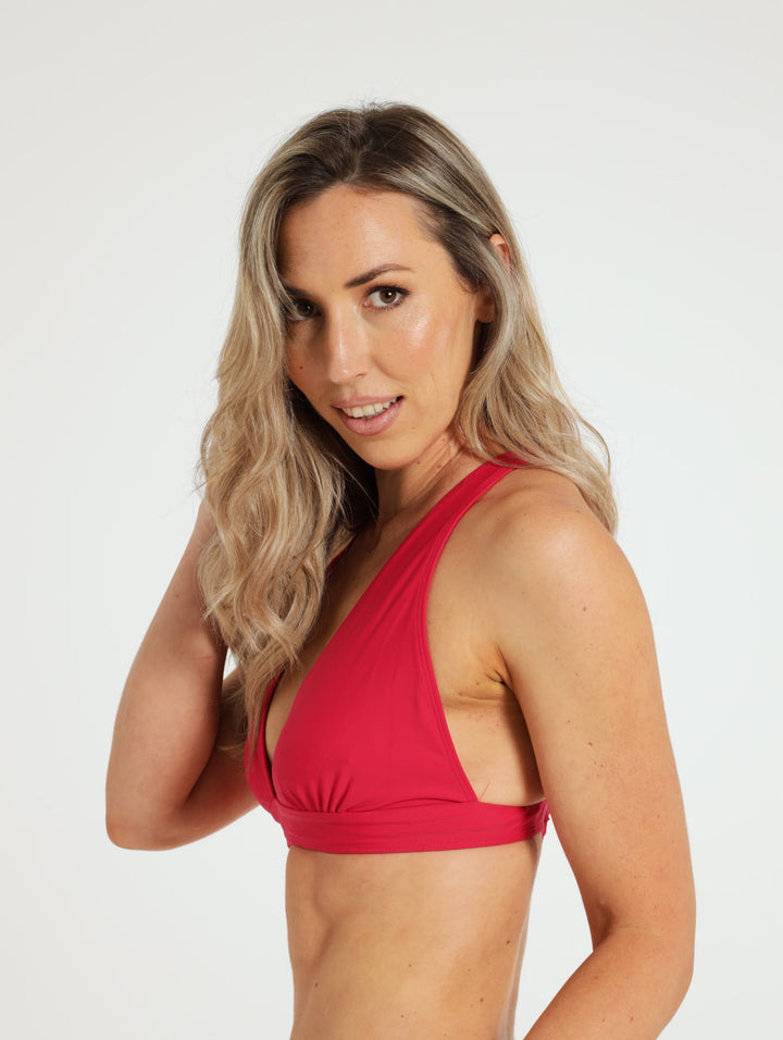 Cross Back Bikini Top - Red