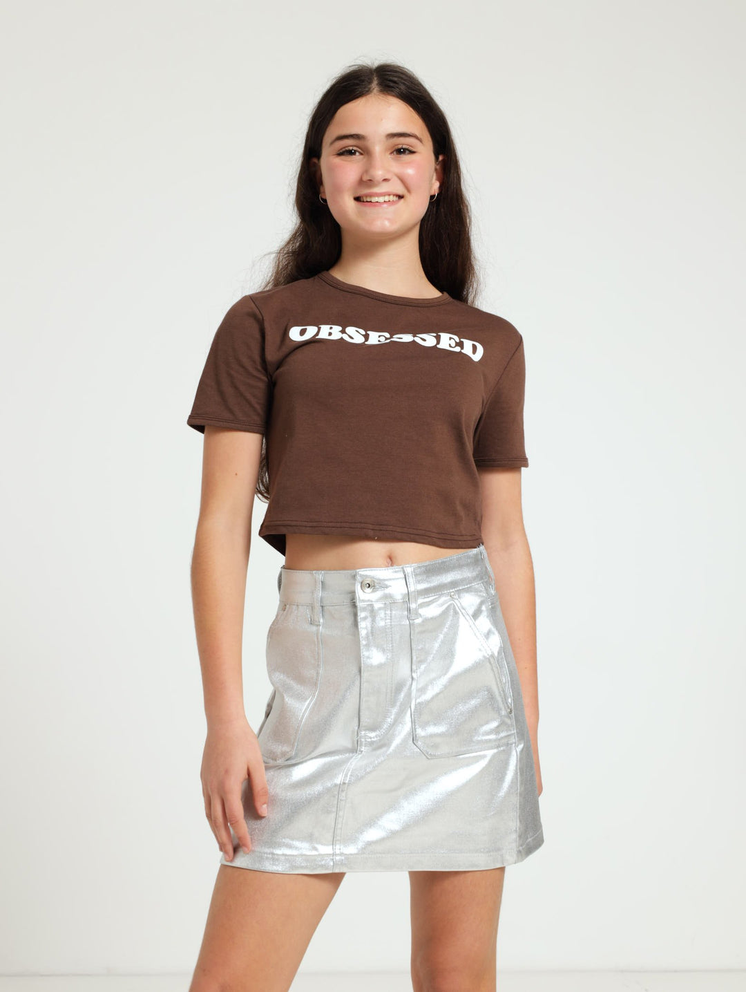 Girls Metallic Skirt - Silver