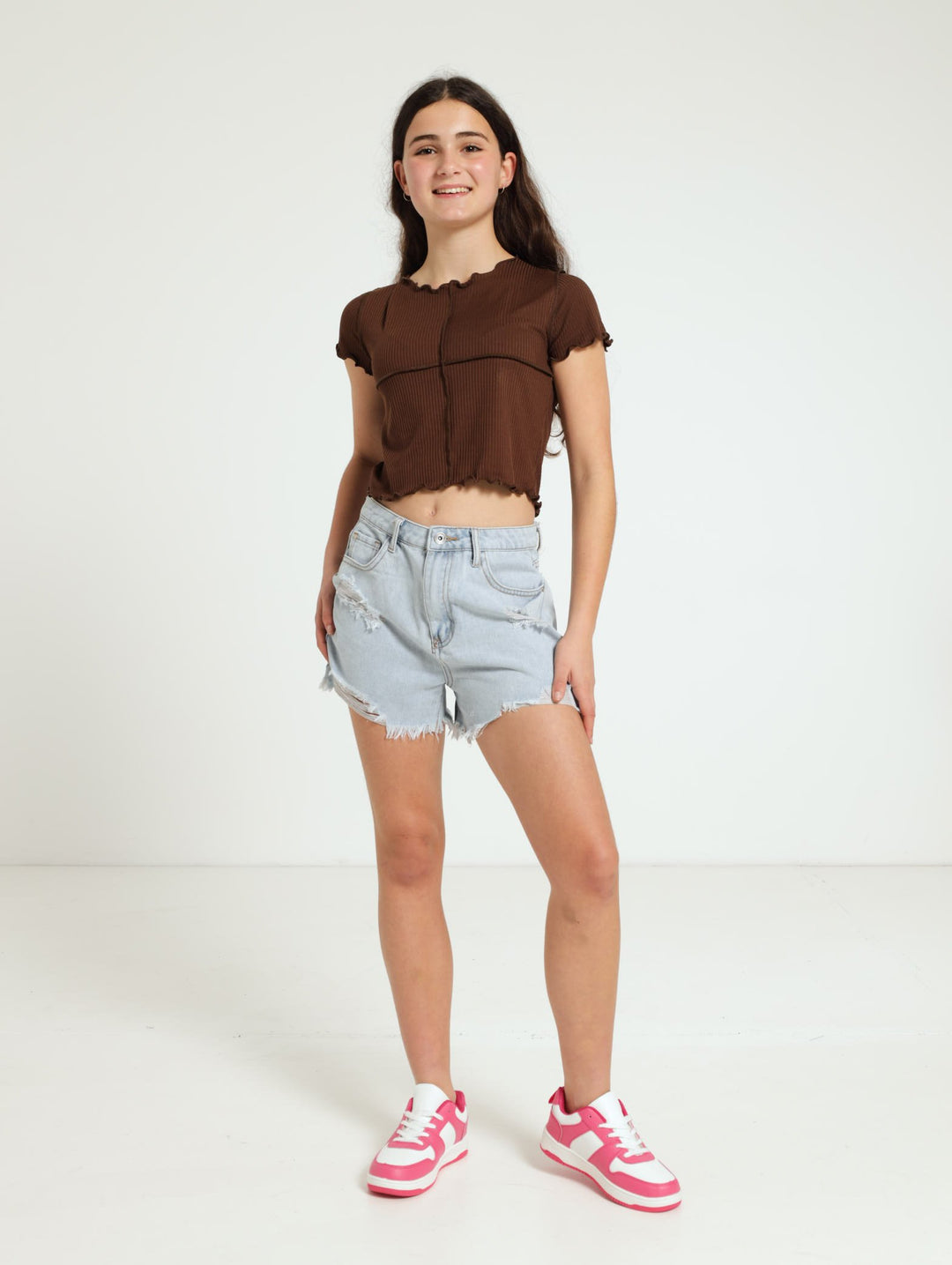 Girls Rigid Abraised Denim Shorts - Light Blue