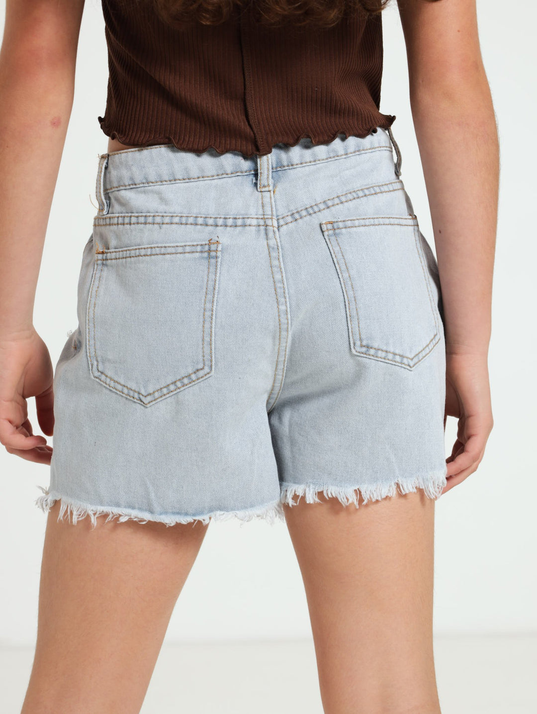 Girls Rigid Abraised Denim Shorts - Light Blue