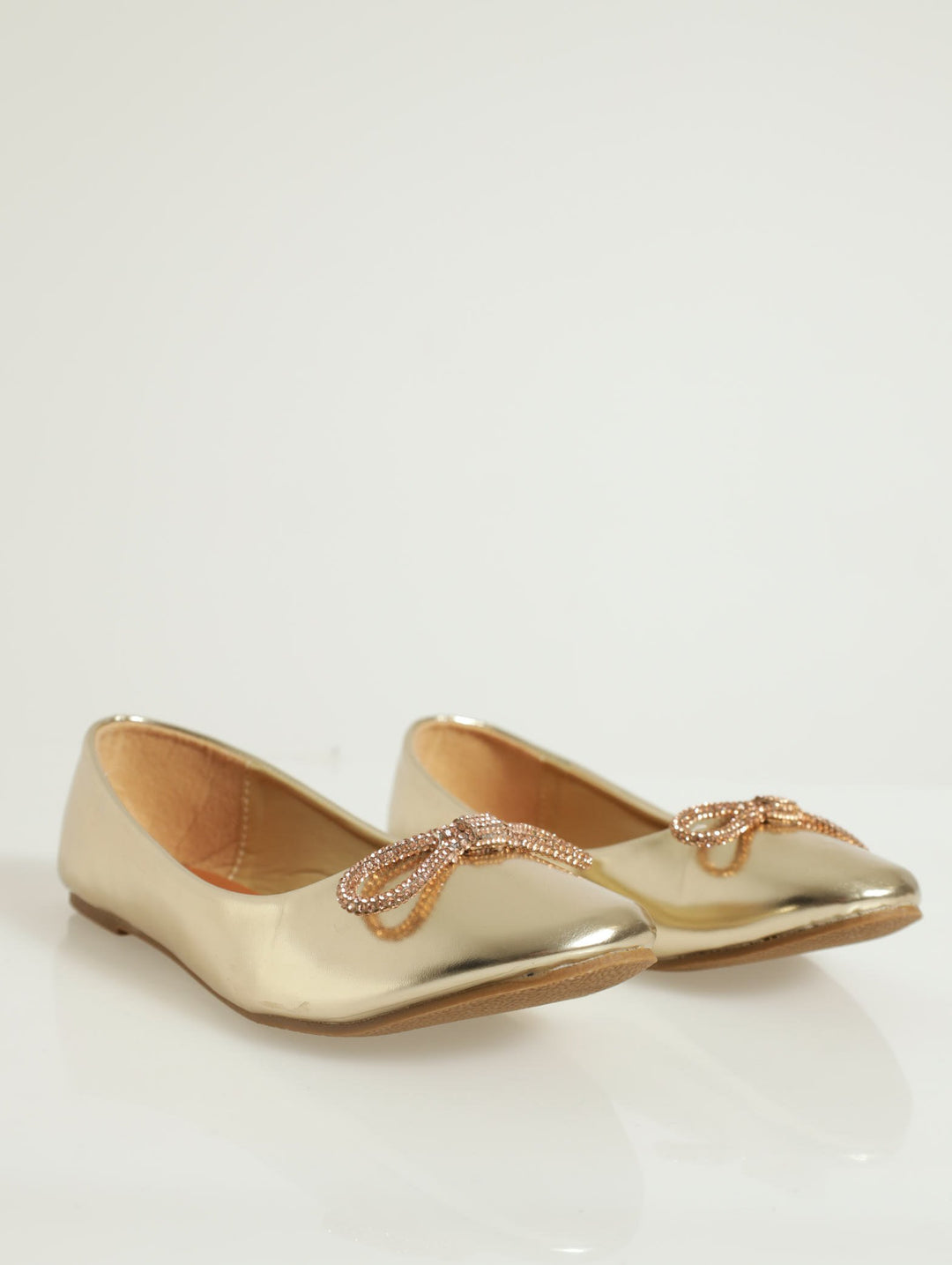 Ballet Pump With Embellished Bow - Gold
