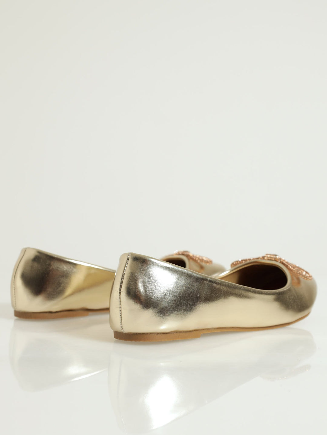 Ballet Pump With Embellished Bow - Gold
