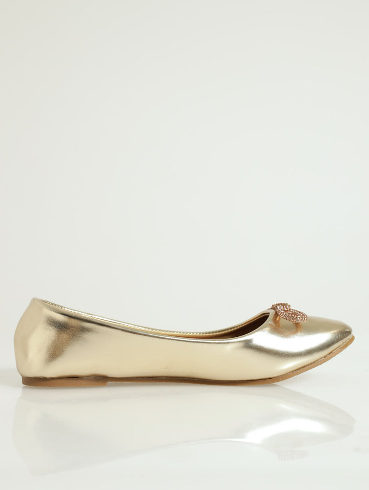 Ballet Pump With Embellished Bow - Gold