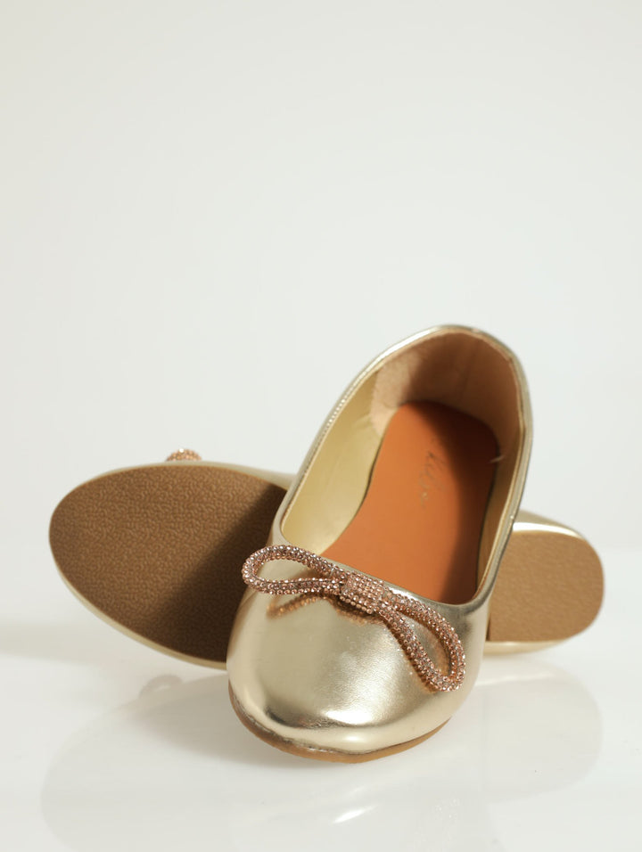 Ballet Pump With Embellished Bow - Gold
