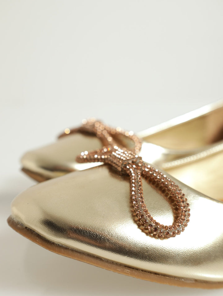Ballet Pump With Embellished Bow - Gold