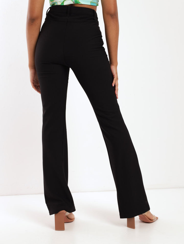 Ladies Ottoman Flare Leg Pant - Black
