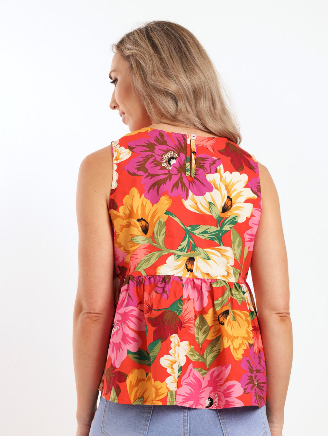 Ladies Sleeveless Peplum Blouse - Orange