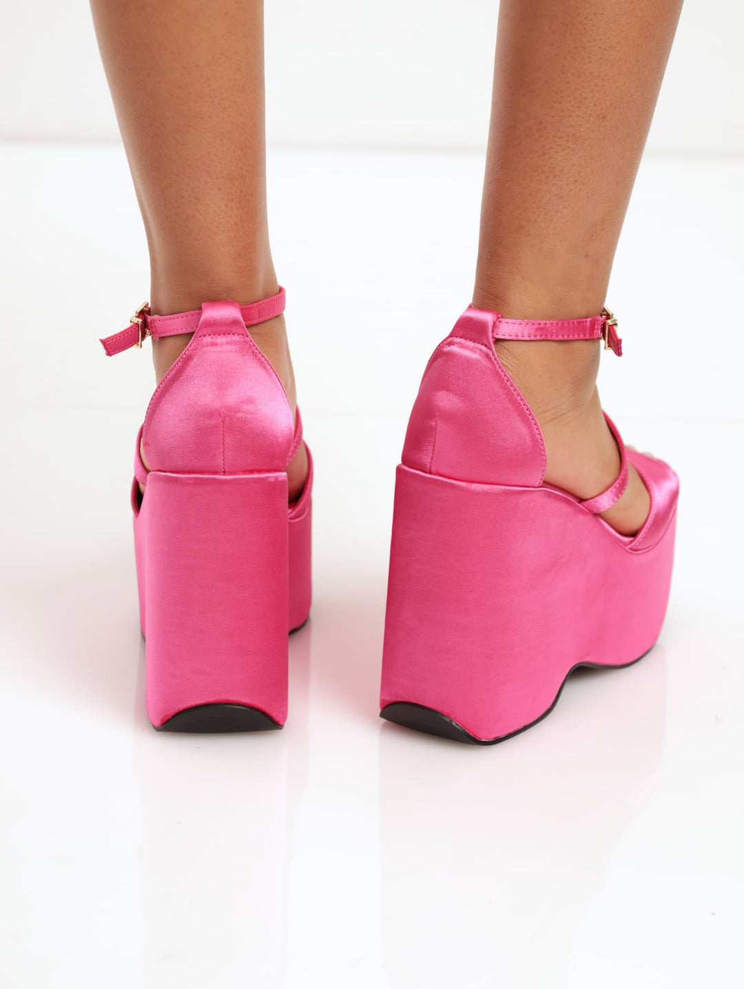 Ladies Platform Wedge With Ankle Strap - Fuchsia