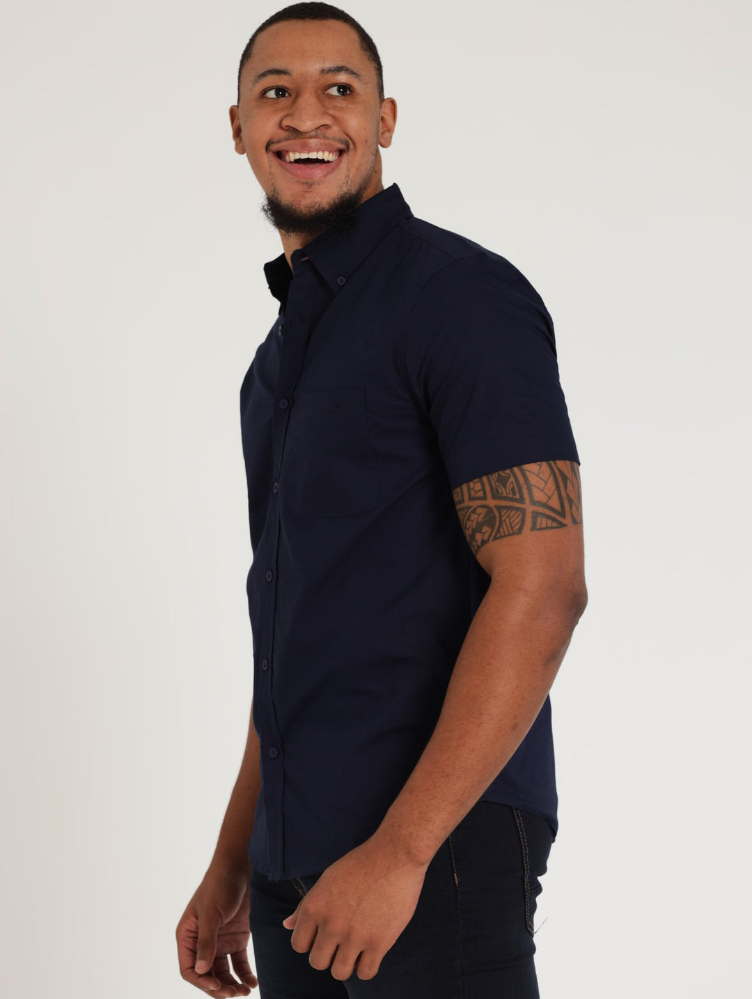 Mens Men's Short Sleeve Plain Cotton Oxford Shirt Navy – Edgars
