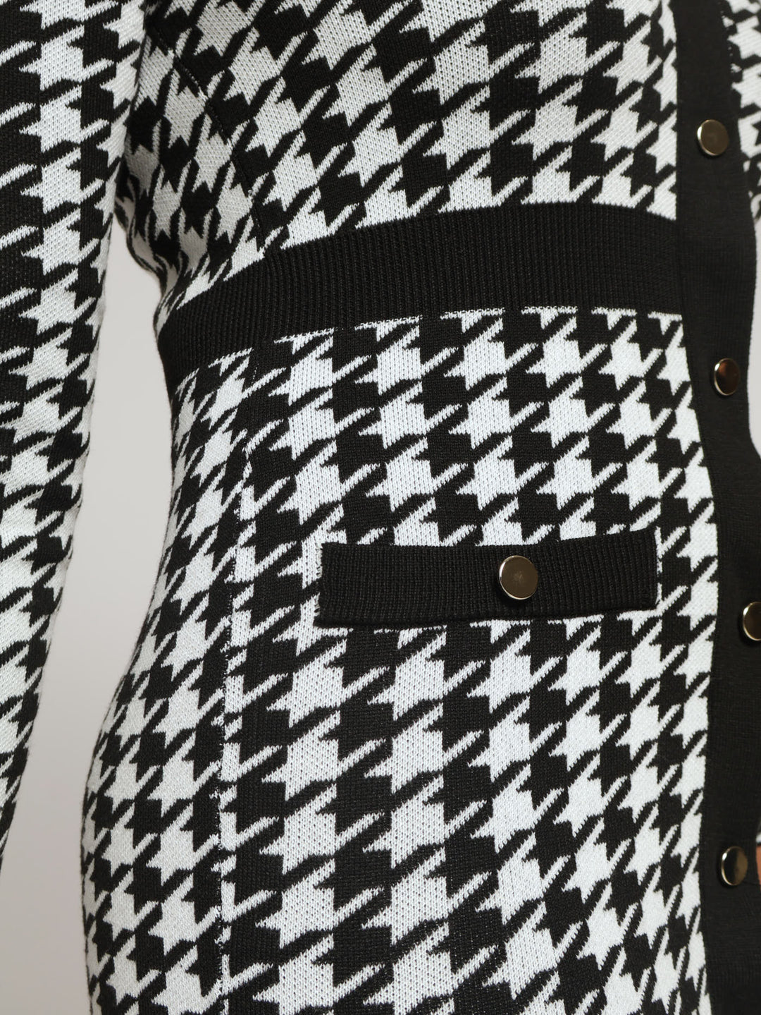 Houndstooth Preppy Bodycon Dress - Black/White