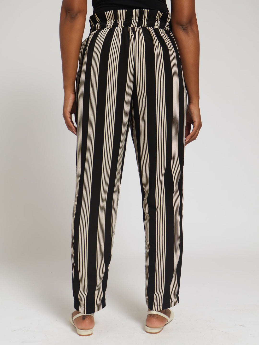 Paper Bag Button Tab Stripe Pants - Black/Beige