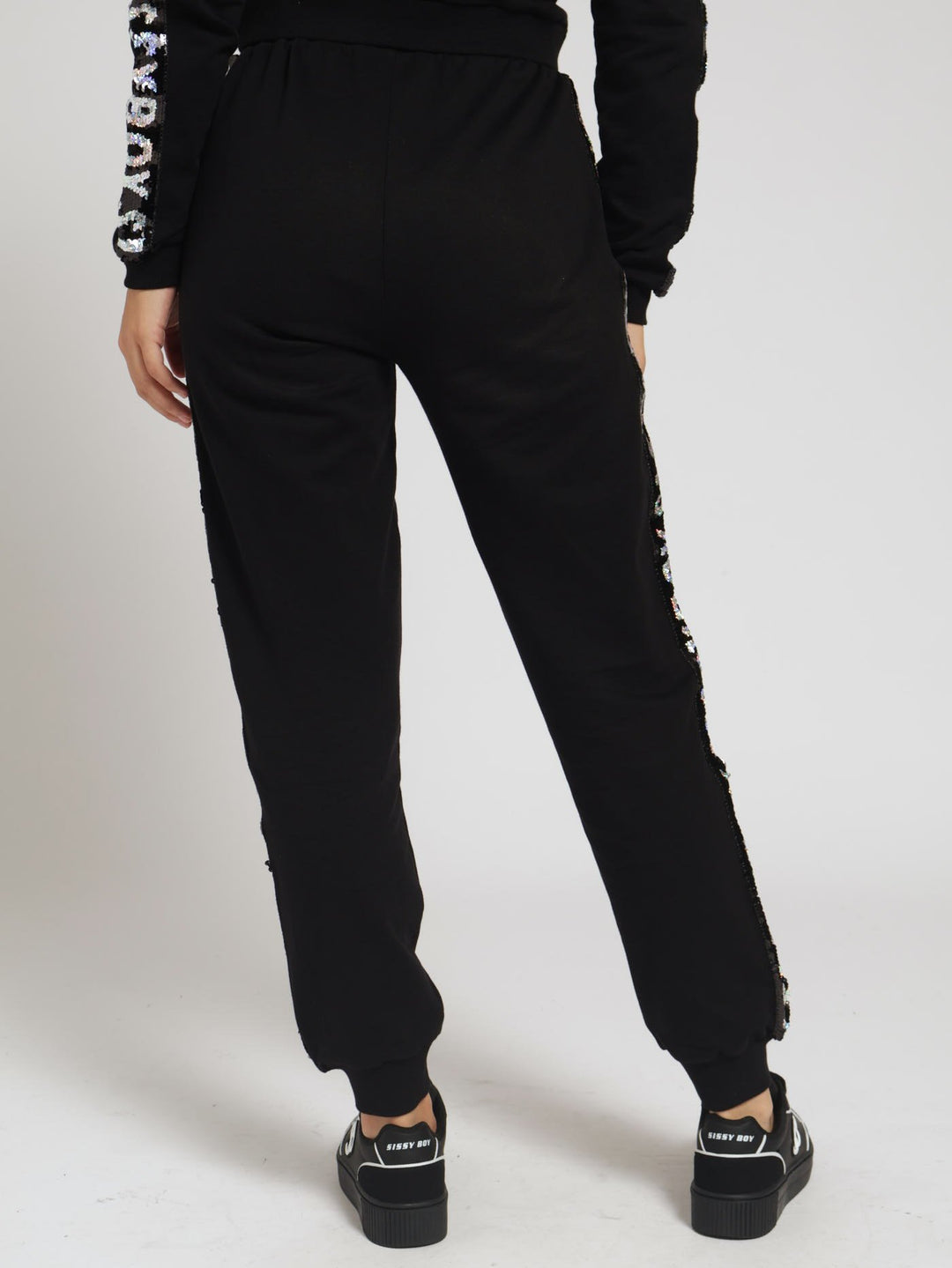 Track Pants With Branded Sequin Tape - Black