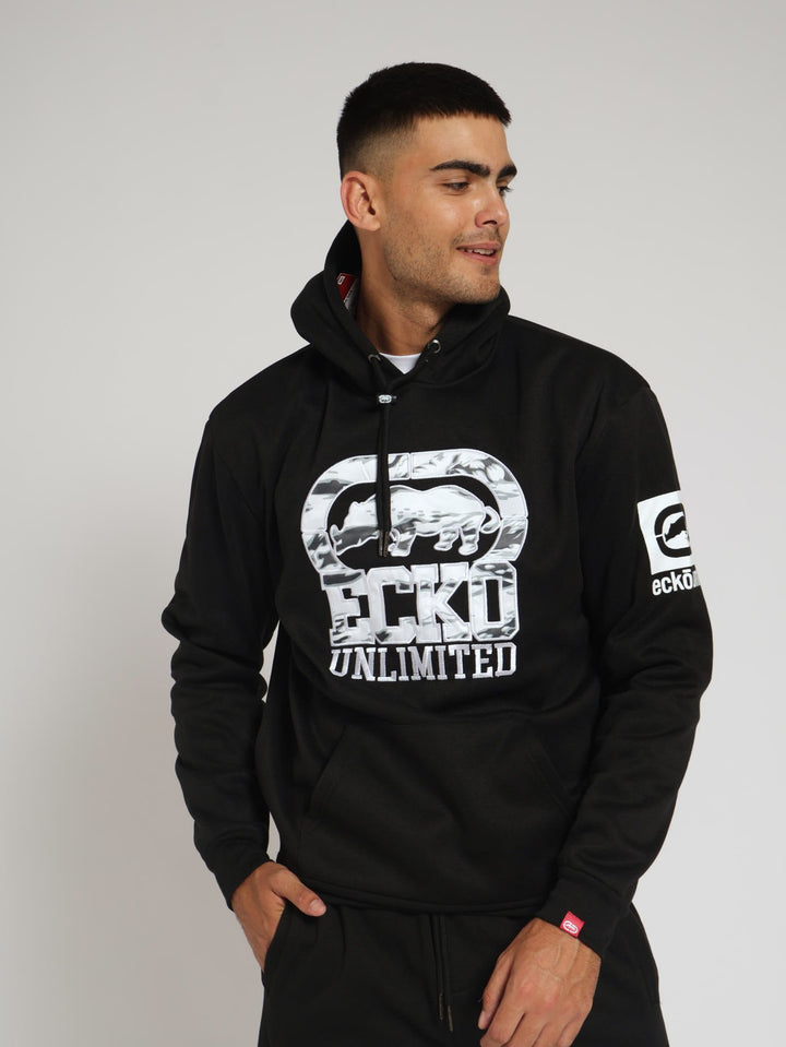 Camo Applique Hoody - Black