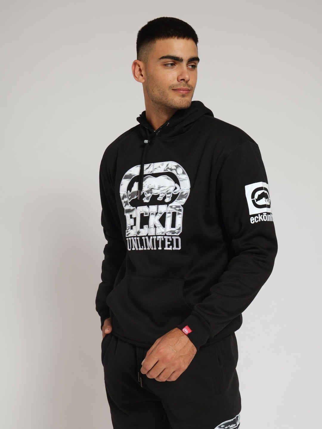 Camo Applique Hoody - Black