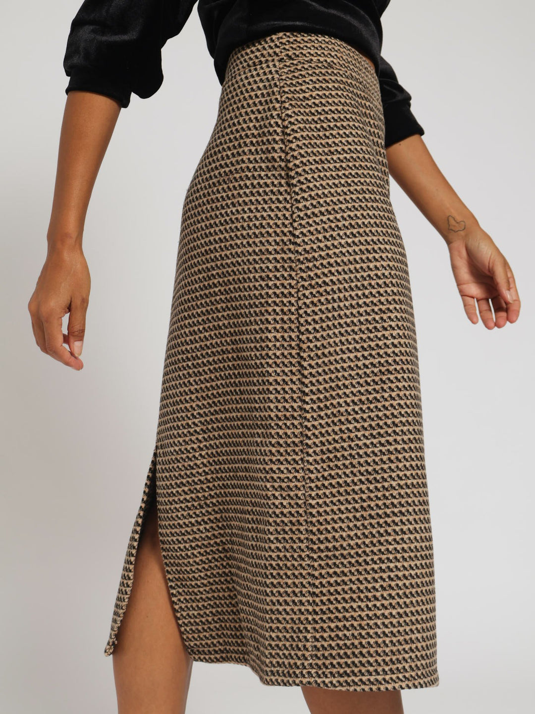 Tweed Pencil Skirt - Brown