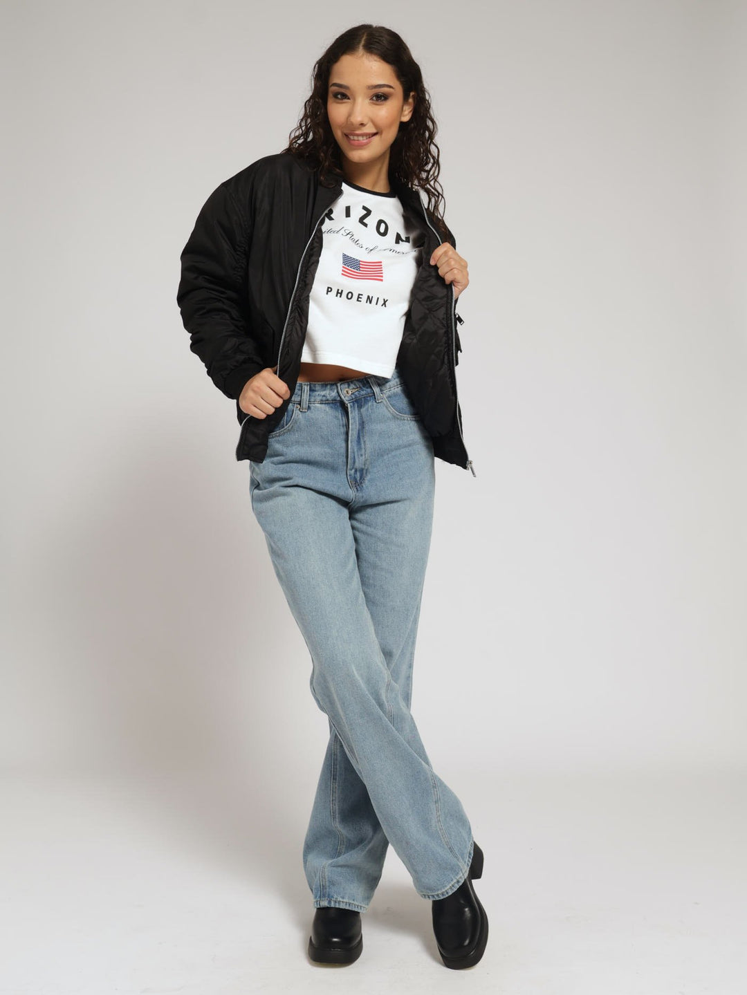 Oversized Puffer Bomber Jacket - Black