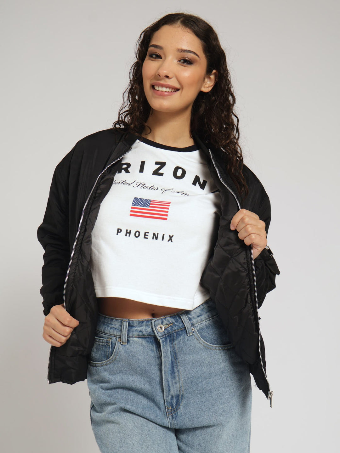 Oversized Puffer Bomber Jacket - Black
