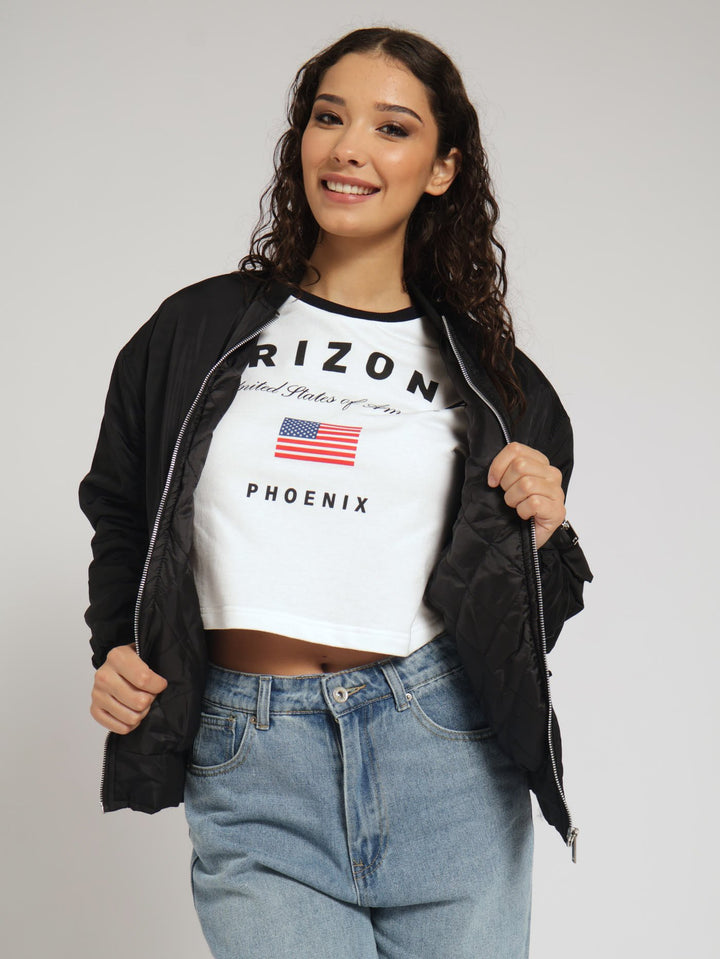 Oversized Puffer Bomber Jacket - Black