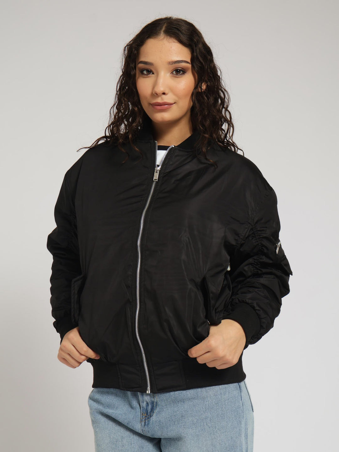Oversized Puffer Bomber Jacket - Black