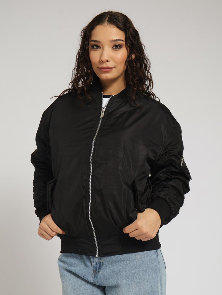 Oversized Puffer Bomber Jacket - Black
