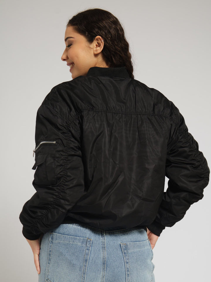 Oversized Puffer Bomber Jacket - Black