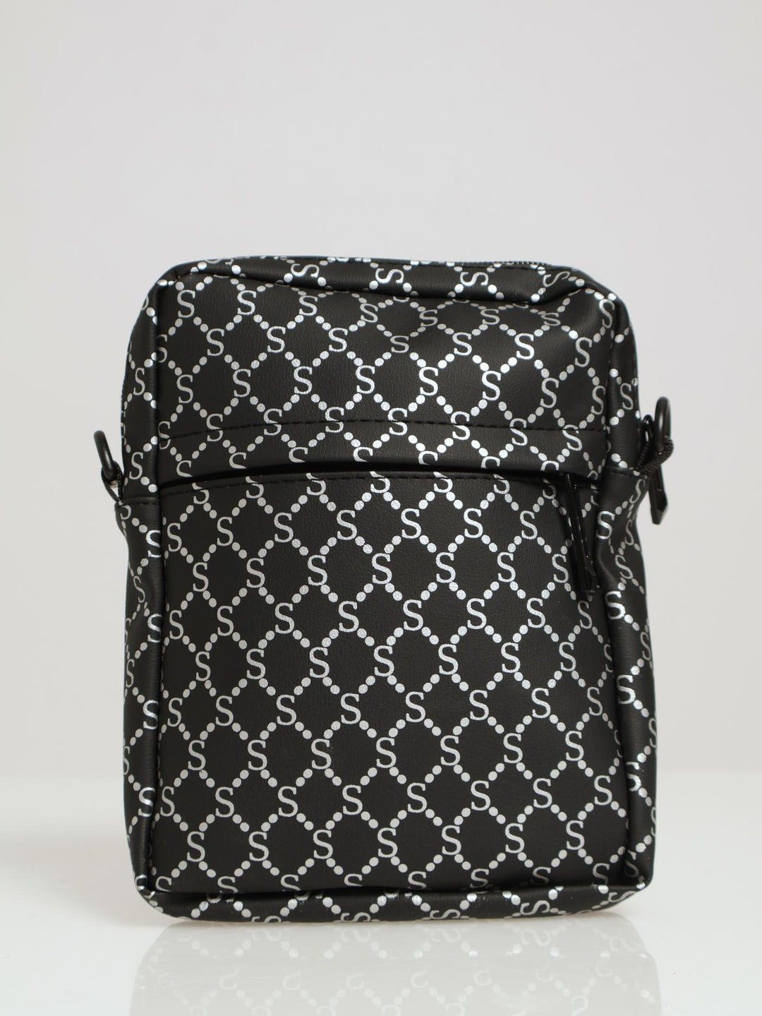 Mono Print Crossbody Bag - Black