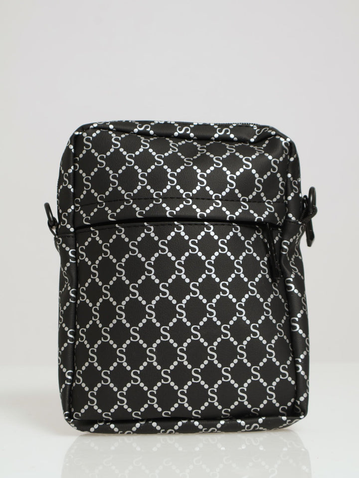 Mono Print Crossbody Bag - Black