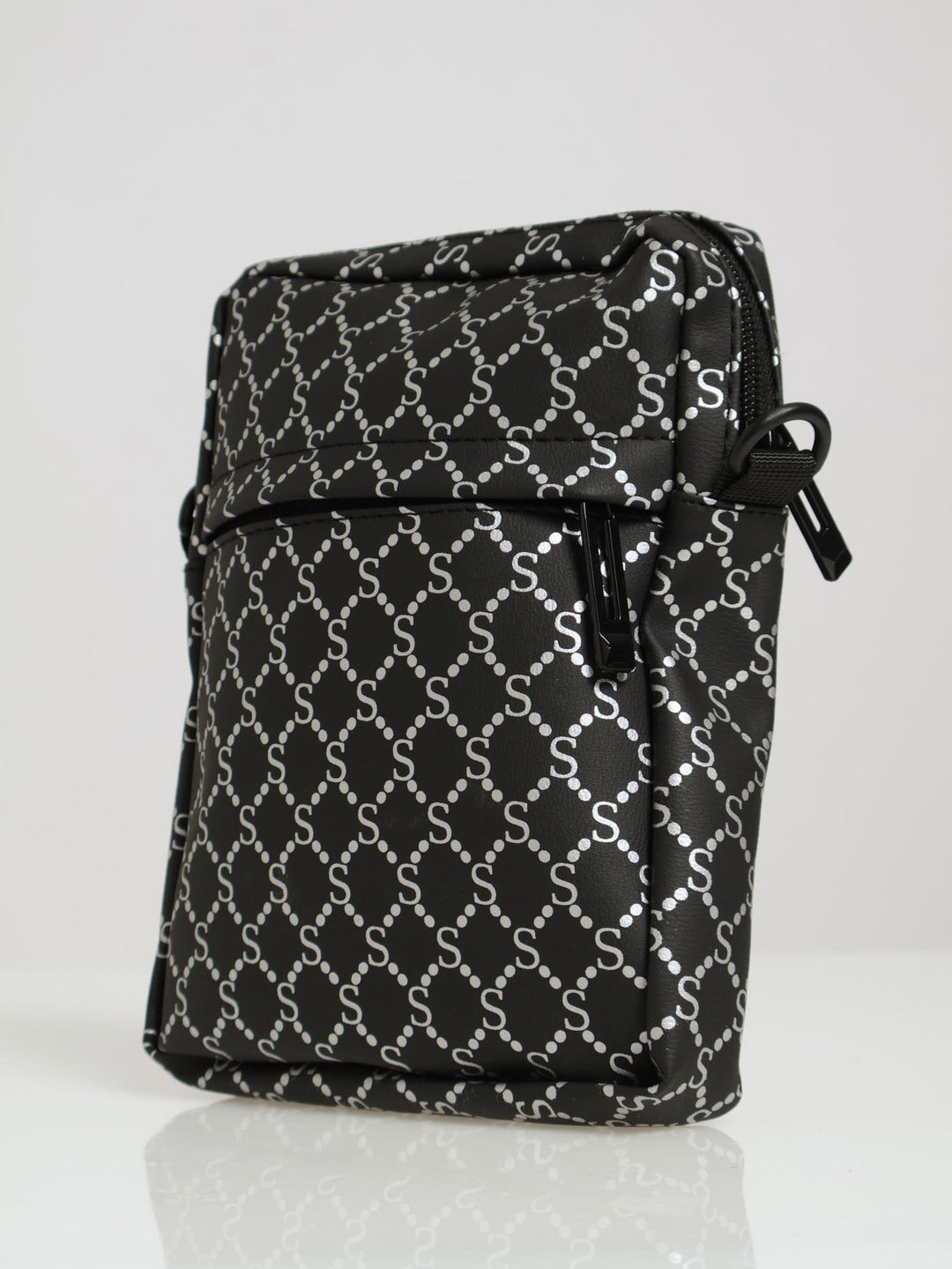 Mono Print Crossbody Bag - Black