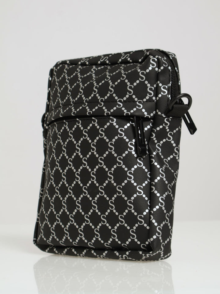 Mono Print Crossbody Bag - Black
