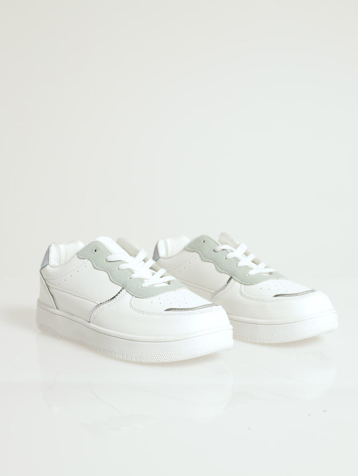 Pin Punch Vamp With Fabric Block Inserts - White