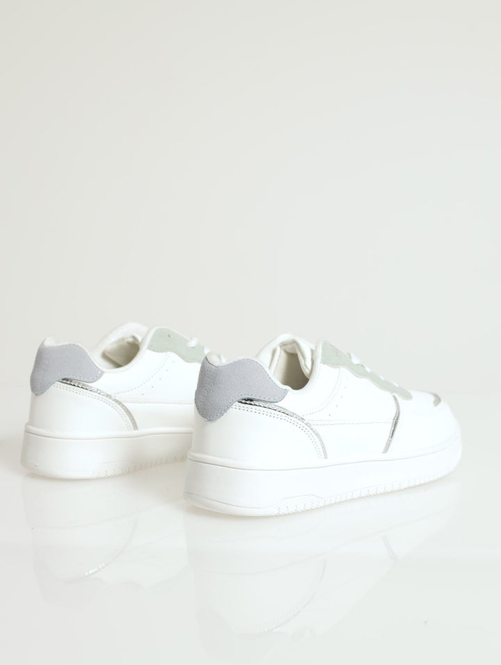 Pin Punch Vamp With Fabric Block Inserts - White