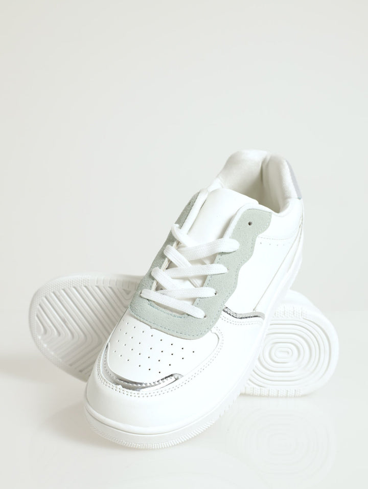 Pin Punch Vamp With Fabric Block Inserts - White