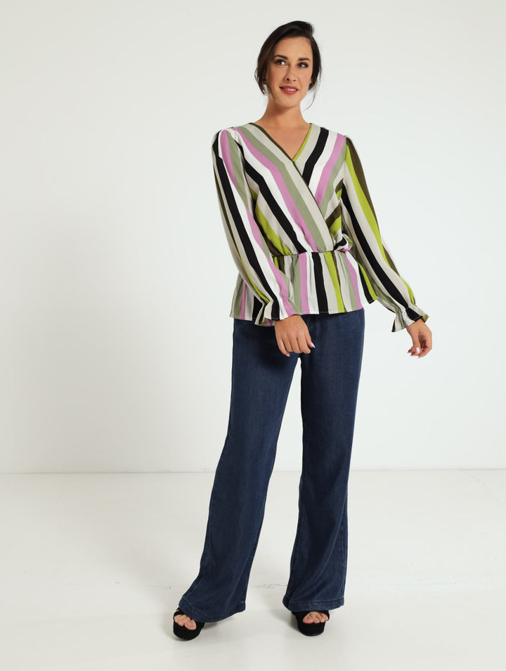 Long Sleeve Wrap Peplum Top