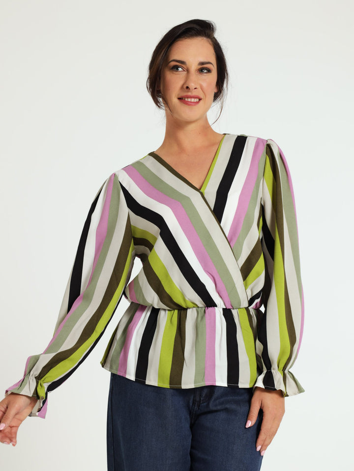 Long Sleeve Wrap Peplum Top