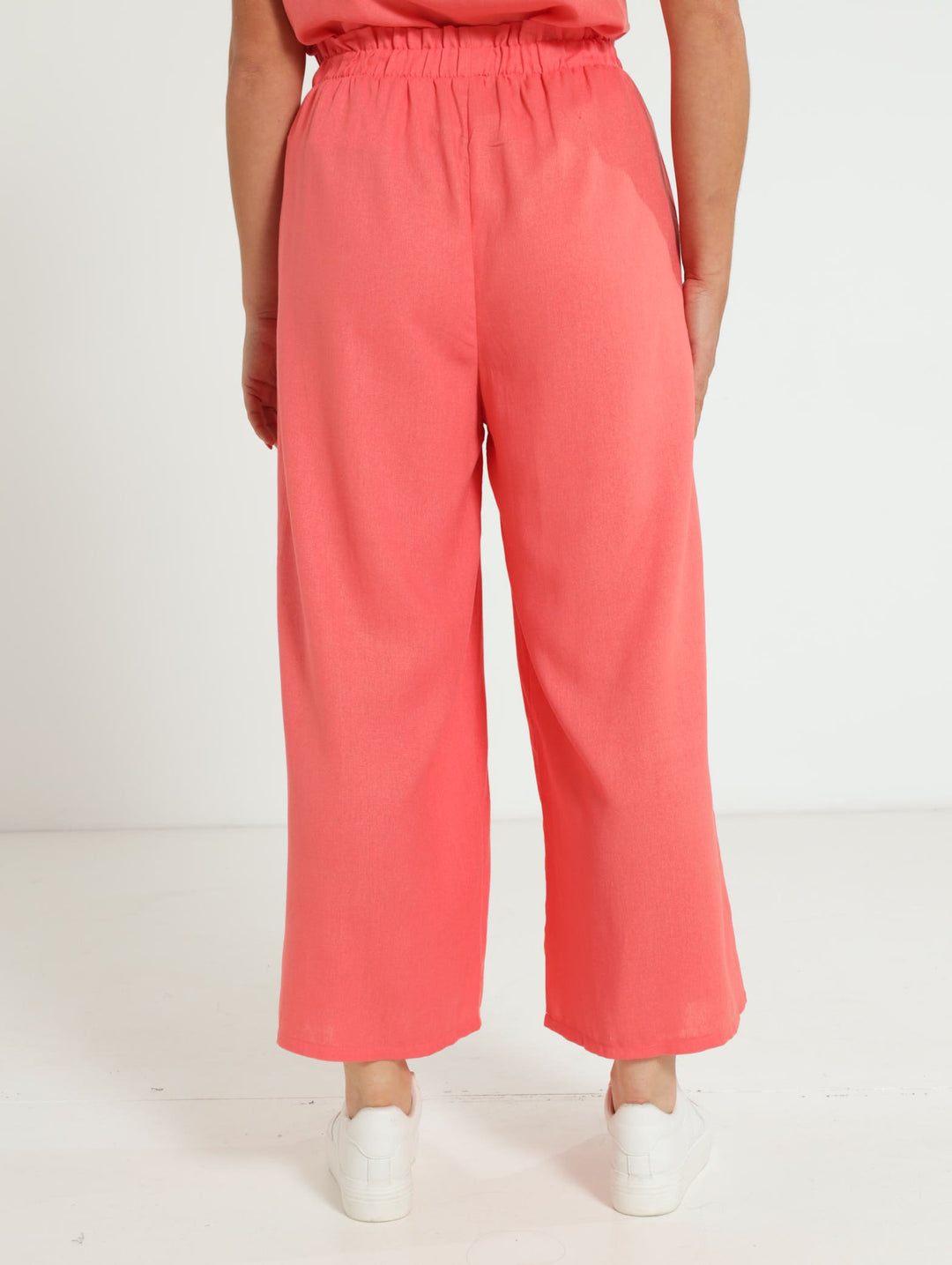 Pull-On Linen Capri Pants - Coral