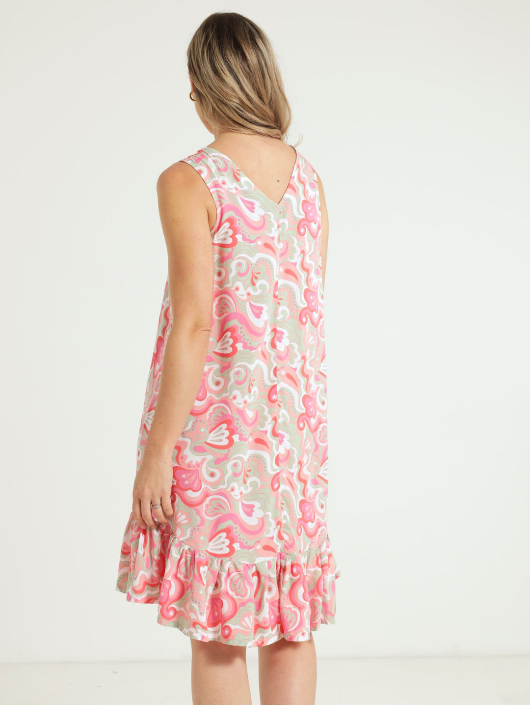 Frill Hem Hi-Lo Dress - White/Pink