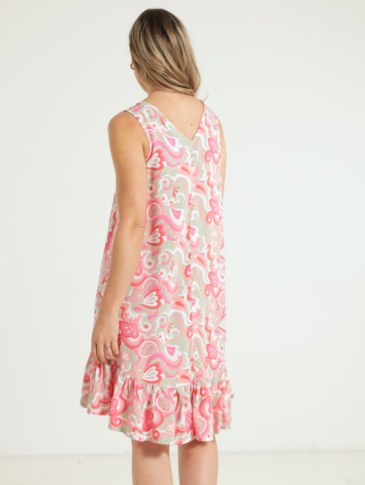 Frill Hem Hi-Lo Dress - White/Pink