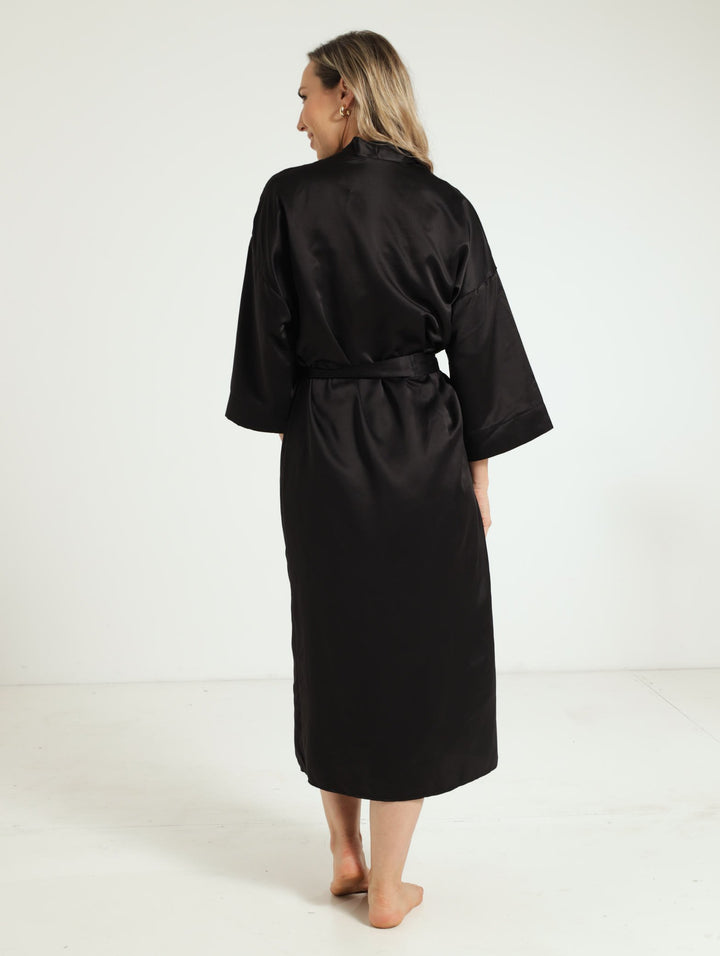 Longer Length Satin Gown & Chemise - Black